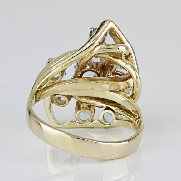 Vintage 14k Yellow Gold Aquamarine Gemstone Anniversary Cocktail Birthstone Ring - Picture 6 of 7